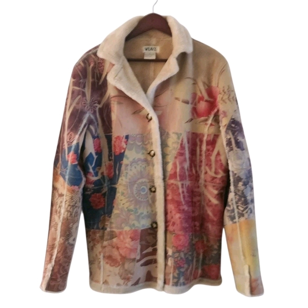 Vintage Y2K Weavz Floral Velvet Faux Fur Womens Size XL